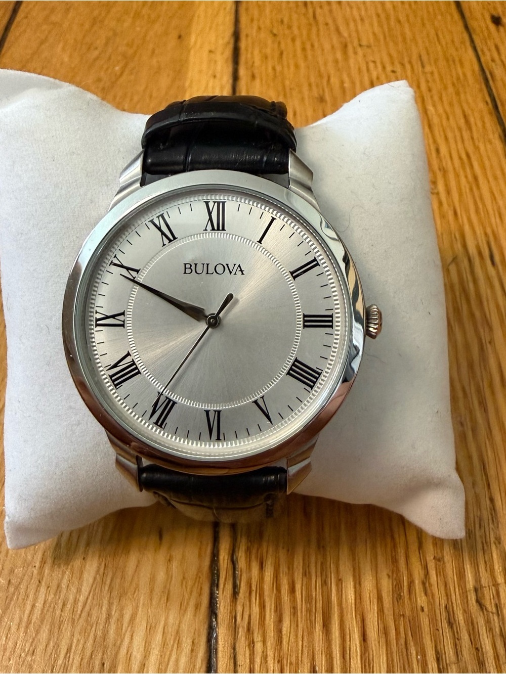 Bulova Silver Dial Watch with Black Strap
